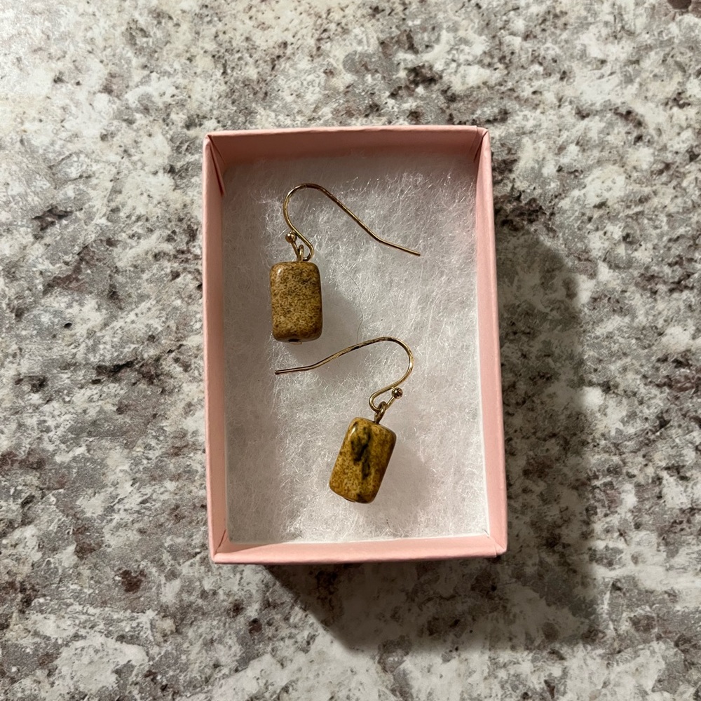 Gold Tone and Stone Dangle Earrings